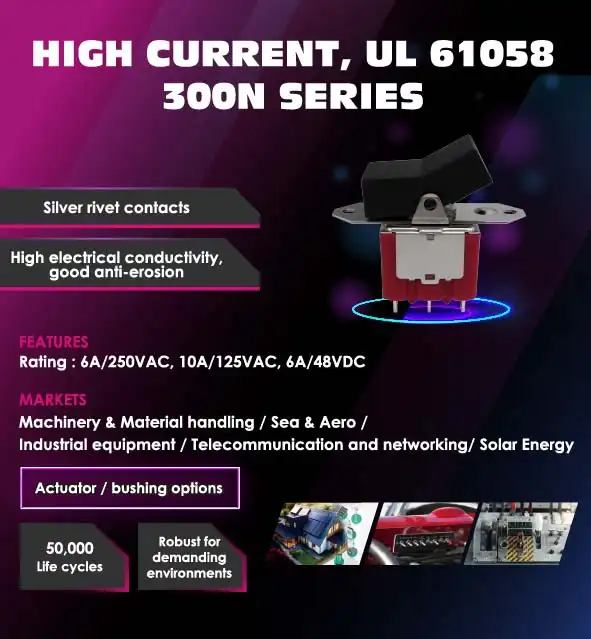 High Current, UL 61058 300N Series, High electrical conductivity, good anti-ersion