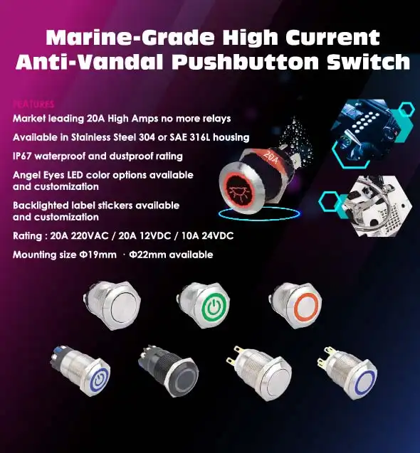 Marine-Grade High Current Anti-Vandal Pushbutton Switch