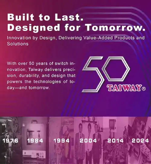 With over 50 years of switch innovation, Taiway delivers precision, durability, and design that powers the technologies of today—and tomorrow.